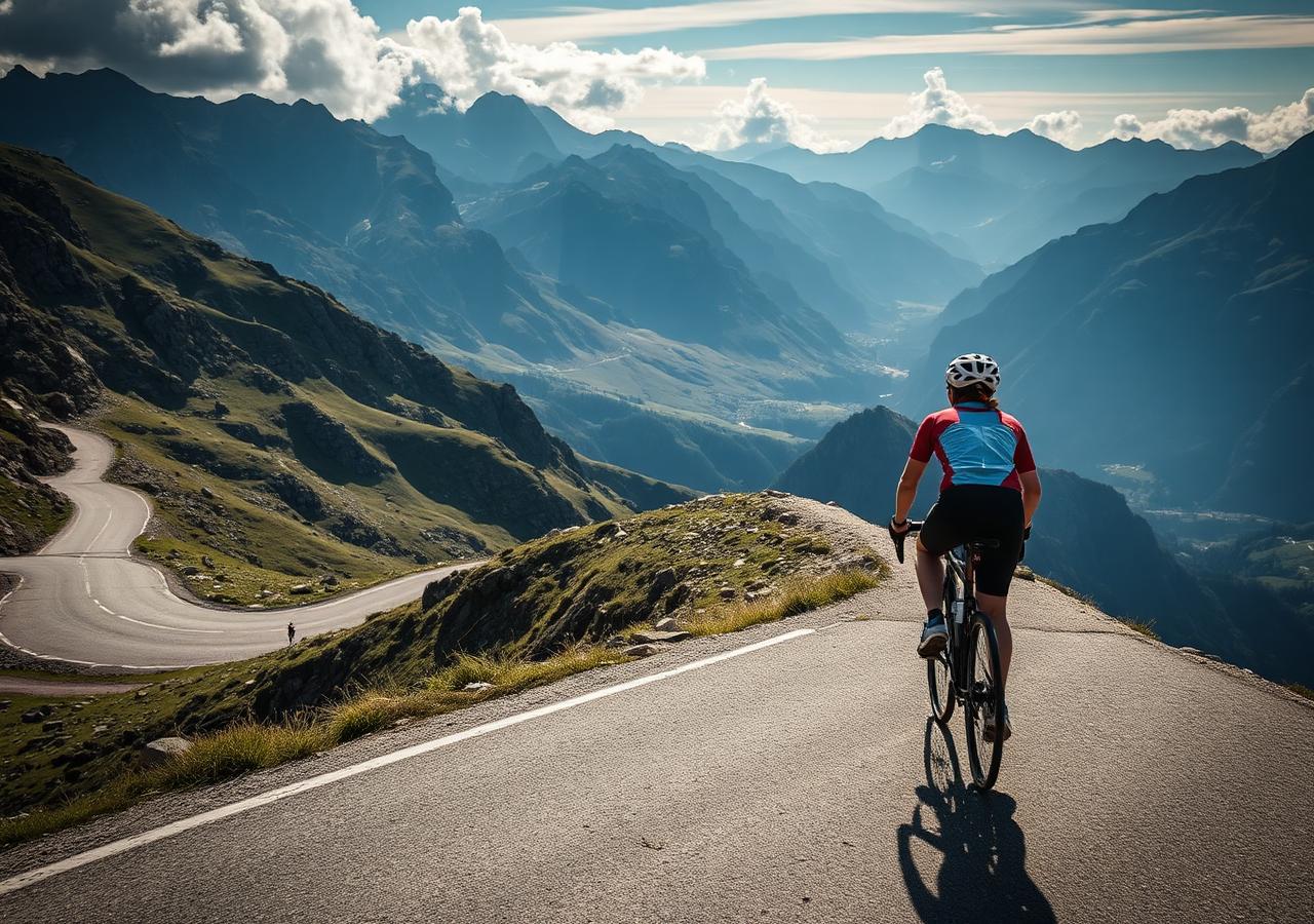 Cyclist near a French Alps summit